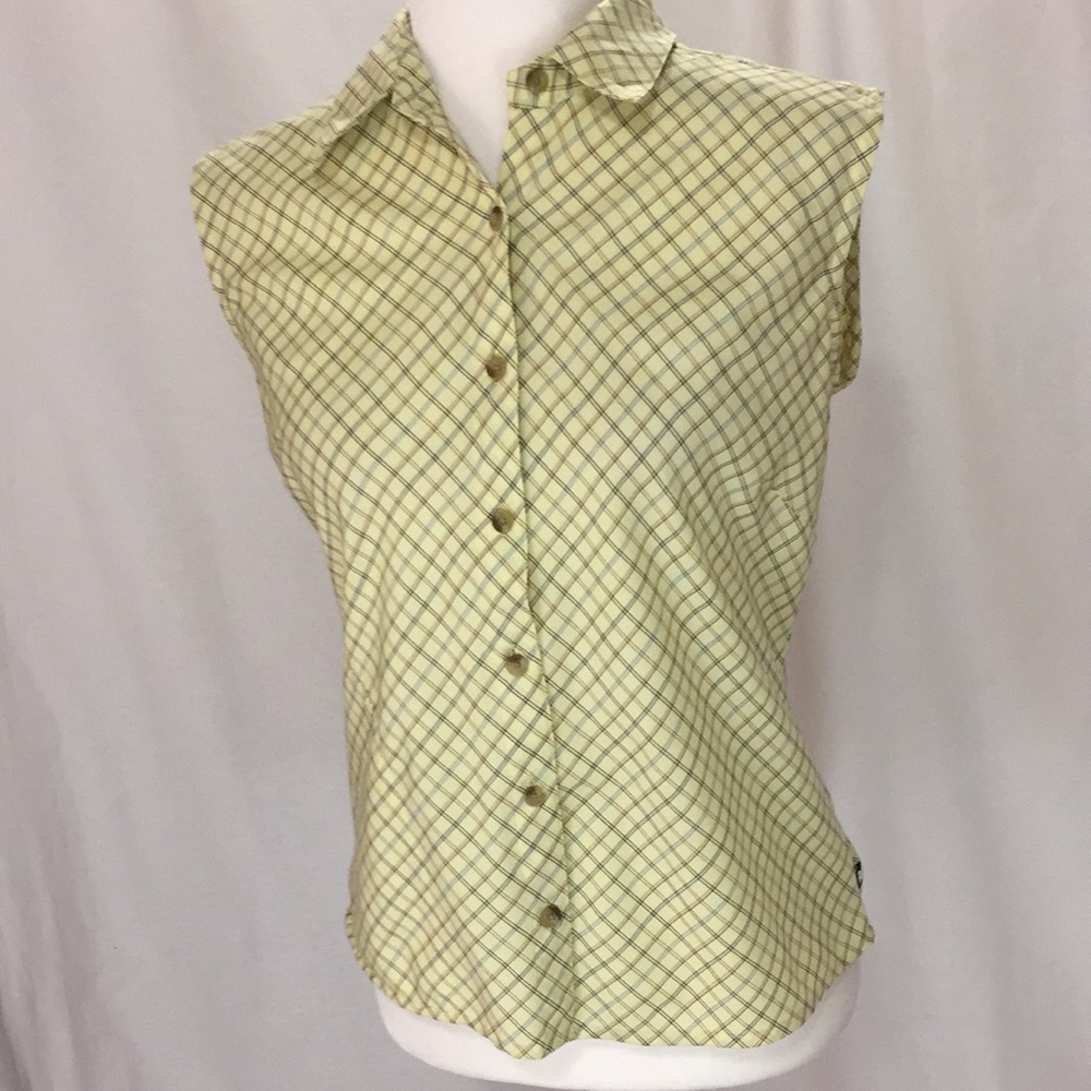 The North Face Plaid Sleeveless Button Up Top Size Medium